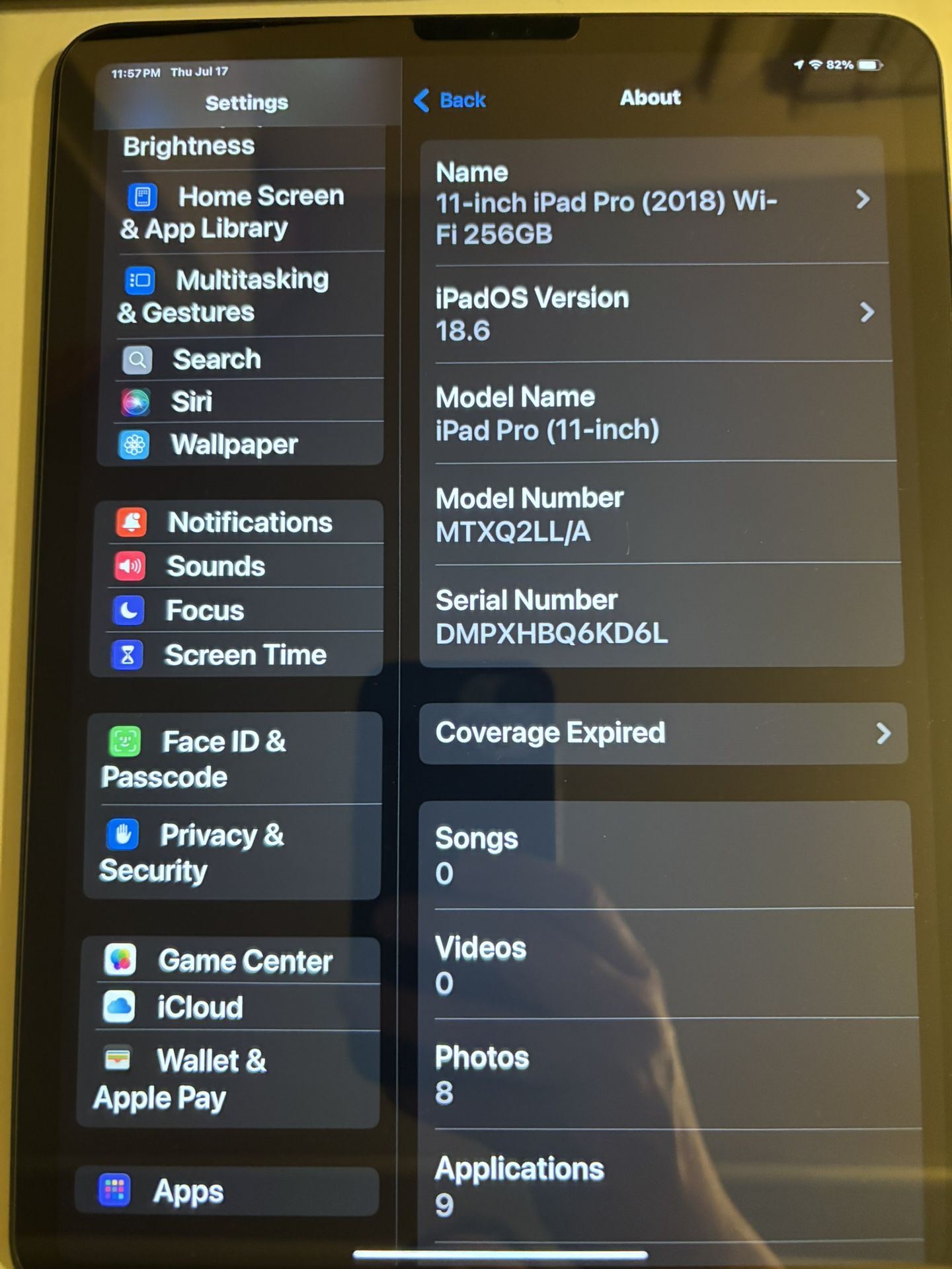 2018 iPad Pro 11 Inch 256 Gb
