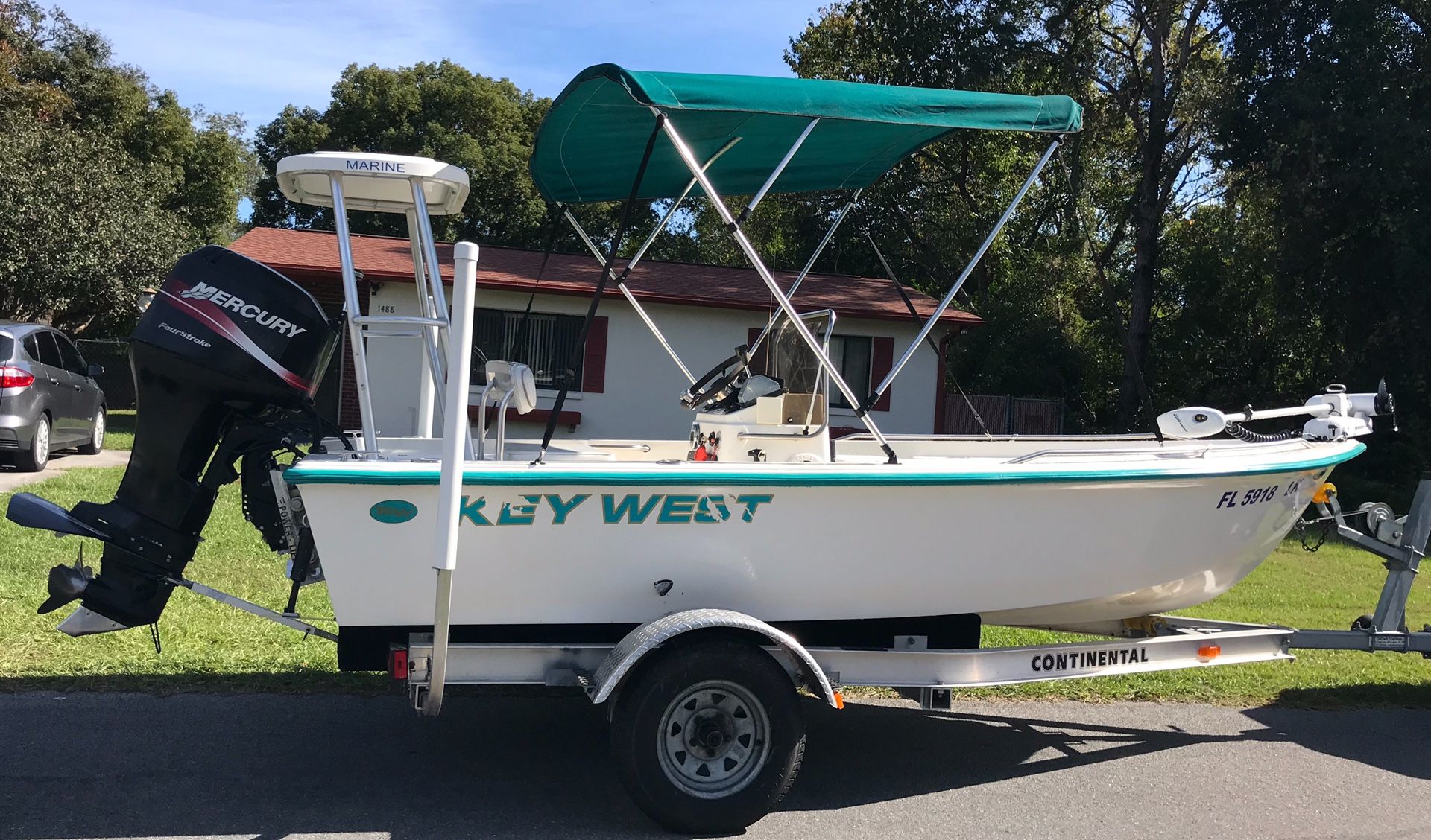 2001 1520 Keywest Center Console Flats Bay Boat Mercury Motor & Aluminum trailer