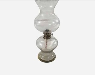 Vintage Clear Smooth Glass 11" Oil Lamp with Matching Chimney