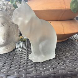 Lalique "Chat Assis" frosted crystal cat sculpture