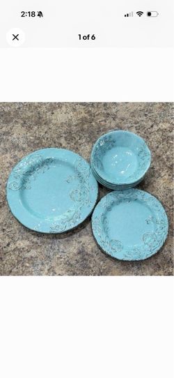Aphorism Turquoise Brown Melamine Floral Dinner Set-Dishwasher Safe-12 Pieces