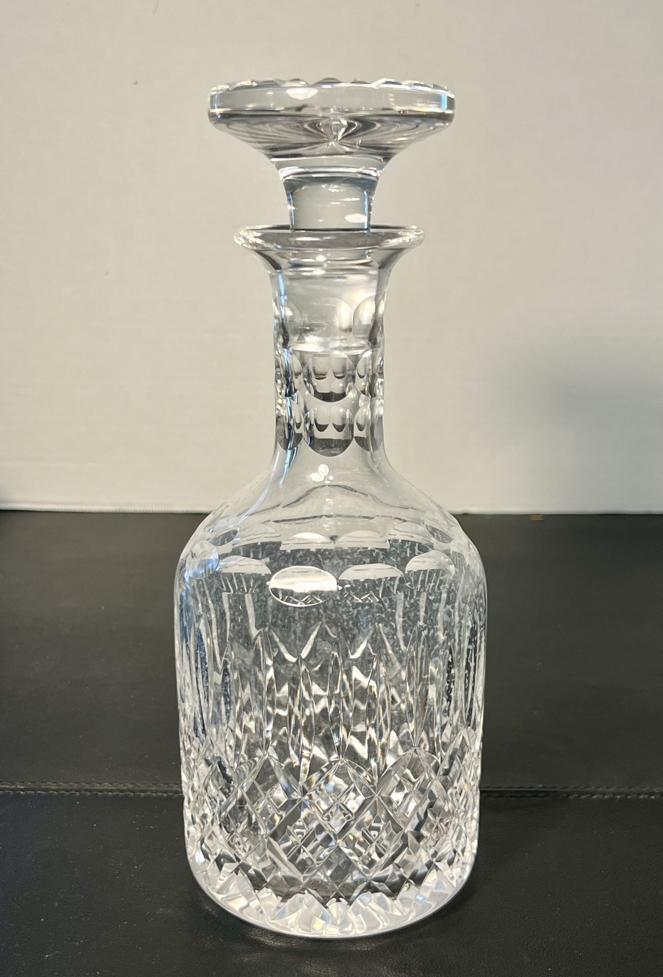Bohemian Czech Republic 1970s Cut Etched Crystal Decanter Original Stopper, 10”