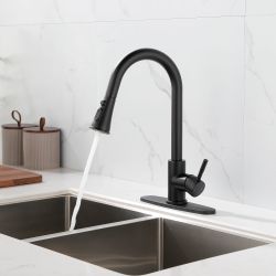 Single Handle Deck Mount Pull Out Sprayer Kitchen Faucet with Deckplate Included