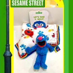 Sesame Street Baby Elmo Grover & Friends Minky Crochet Baby Blanket Gift Set