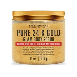 24 Gold Body Scrub with Collagen and Stem Cells - Natural Exfoliating Salt Scrub & Body and Face Souffle helps with Moisturizing Skin, Acne, Cellulite