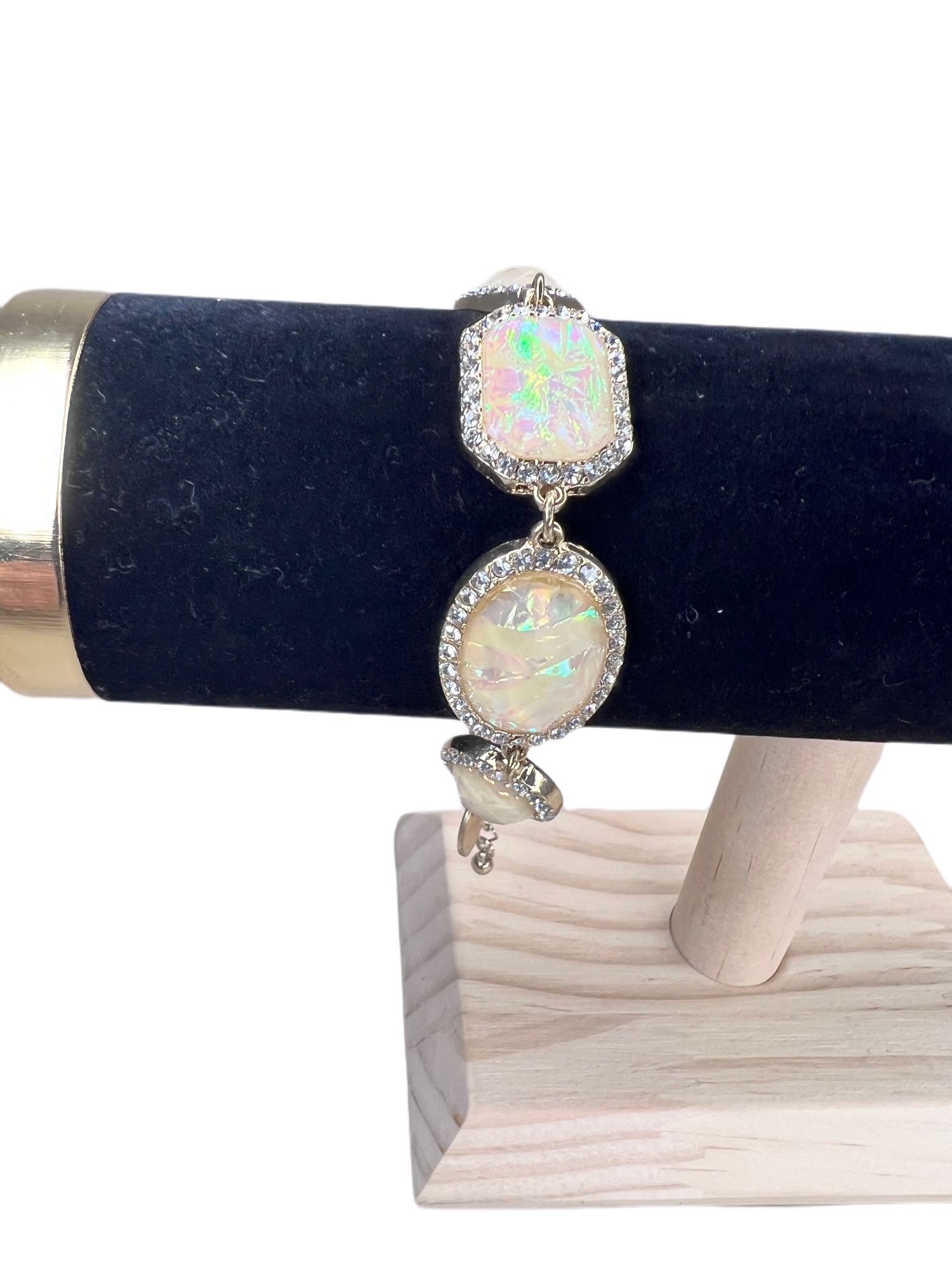 Charming Charlie Gold champagne tone jewels in aurora borealis tones & rhinestone bracelet 