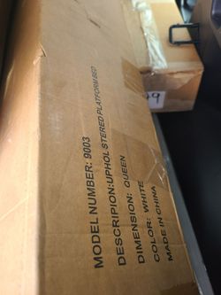 Queen off white fuzzy upholstered platform bed frame