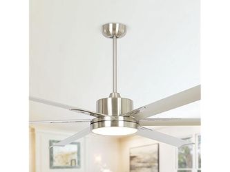 Parrot Uncle 65" Brushed Nickel Ceiling Fan with LED Light & Remote – 6 Speed DC Motor – Open Box