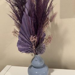 Purple Dried Flower Arrangement And Vase