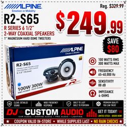 Alpine Car Speakers 6.5" 2-Way Coaxial System 300 Watts R Series R2-S65 🚨 Payment Options Available 🚨 No Credit Needed 🚨