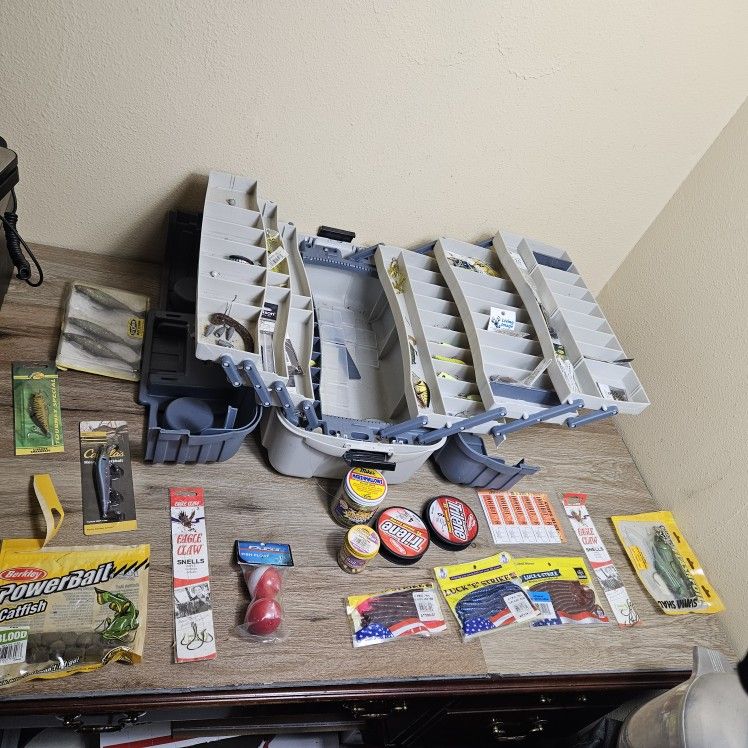 Box With  Lot Of Fishing Lures And Other Fishing Accessories Some New Some Used