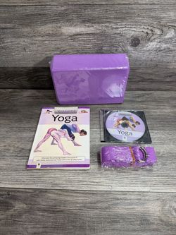 Yoga Kit Anatomy Of Fitness  4 Piece Yoga Starter Kit Purple Block , Strap Band ,  Book , DVD - LIKE NEW