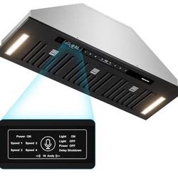 New BRANO Range Hood Insert 36 Inch, 900 CFM Voice/Gesture/Touch Control Build-in Kitchen Hood Vent