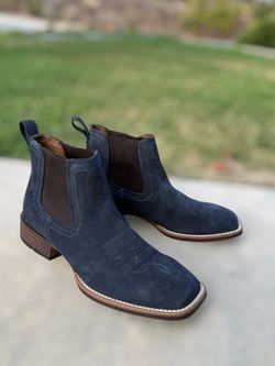 Ariat Booker Chelsea Wide Square Toe Western Boot Navy Suede 11