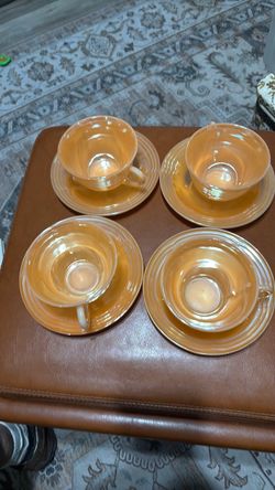 Fire-King Peach Luster Cup and Saucer Set of 4