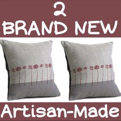 Throw Pillow Covers 12” SET OF 2 | Eco-Friendly, Fair Trade, Handcrafted | 2-Tone Gray & Dandelions (NWT)