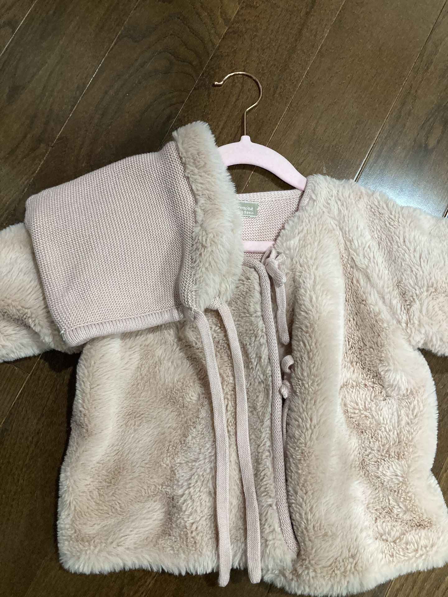 Girl Toddler Pink Cotton Knit Sweater & Matching Hat
