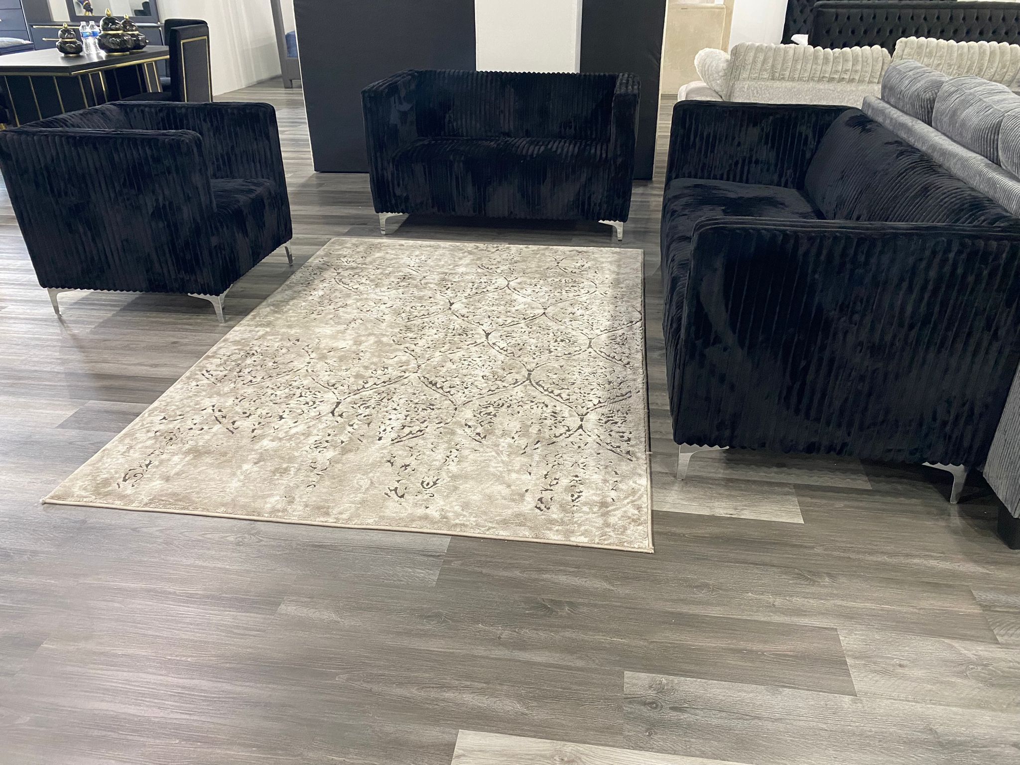 Living Room 3 Pieces Black Velvet Sofa + Loveseat And Chair $799 Only