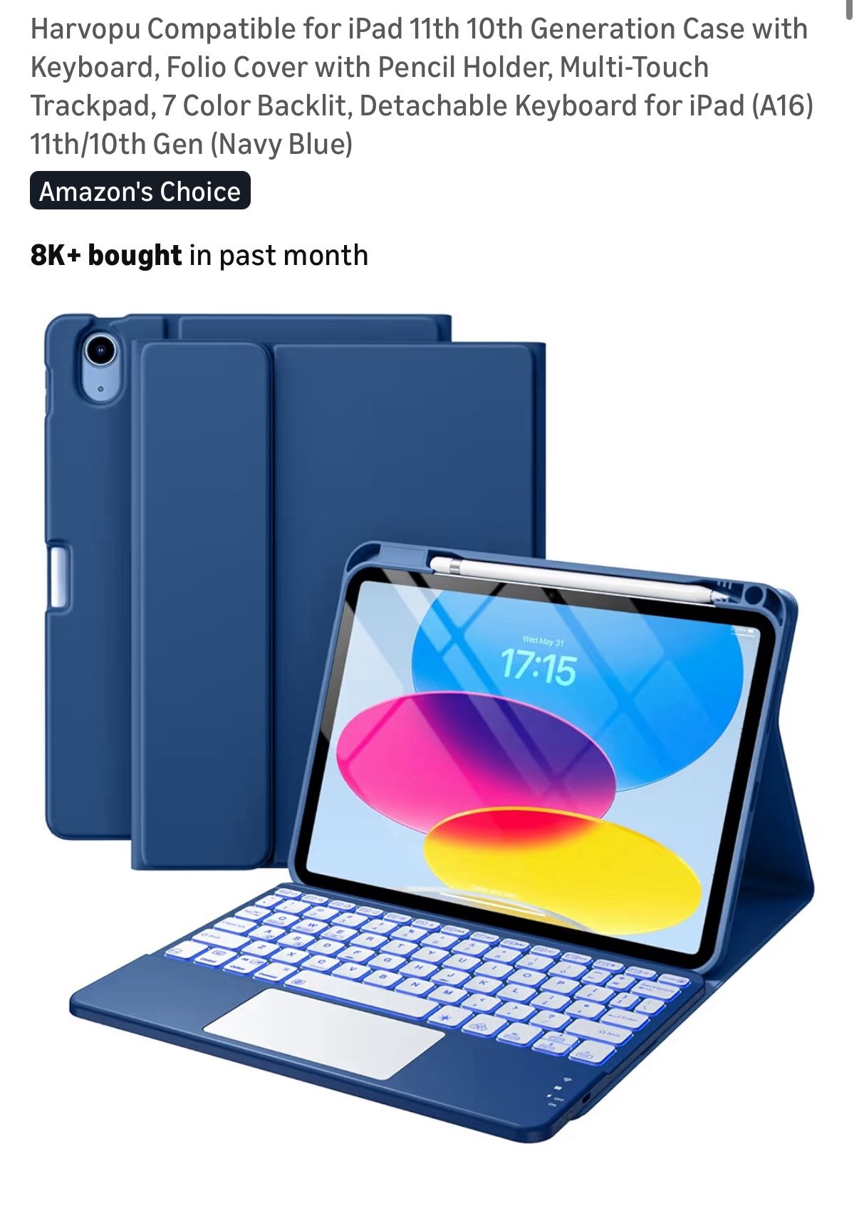 iPad Keyboard Case with Touchpad β Navy Blue (10th/11th Gen)