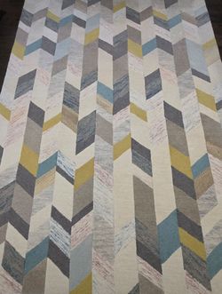AllModern Binada Blue Gray Taupe Chevron Wool Rug 8' x 11'