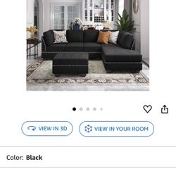 Black Sectional With Ottoman And Chaise