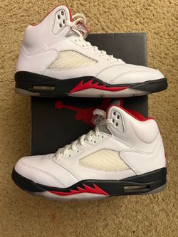 Size 10.5 (Pre owned, comes with original box) - 2020 Air Jordan 5 fire red silver tongue