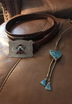 Zuni made belt and turquoise bolo tie