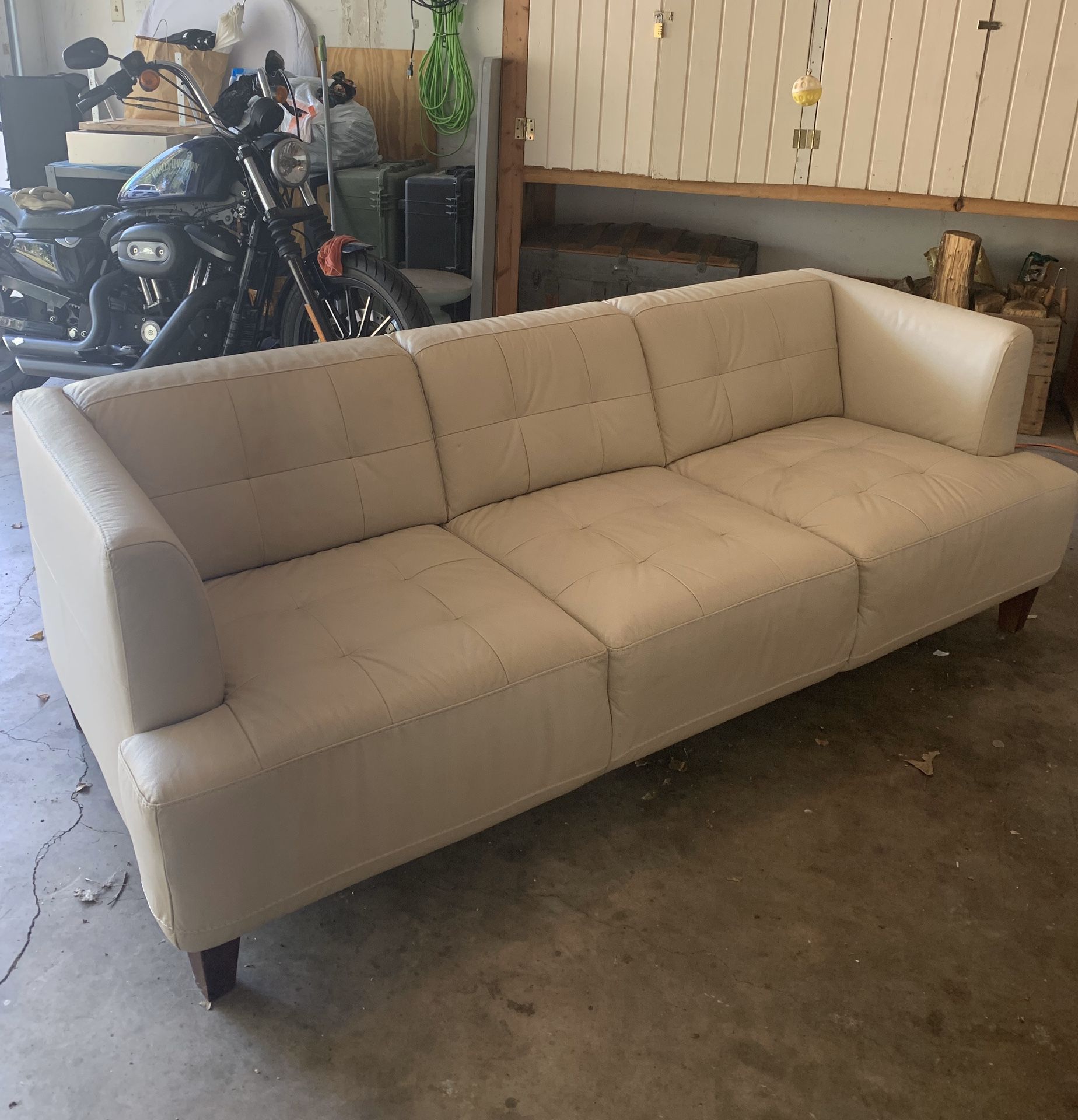 Mid Century Modern Off White Leather Couch