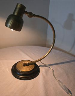 Pottery Barn Brass Wood Gooseneck Desk Lamp Industrial Modern Arch Adjustable