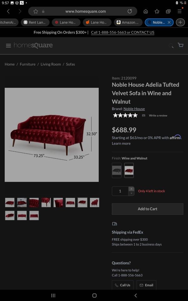 Red Tufted Fabric Sofa(couch) *NEW