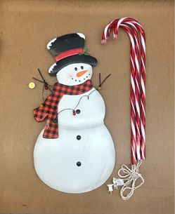 Metal SNOWMAN & CANDYCANE lights CHRISTMAS Decorations  (please read description)