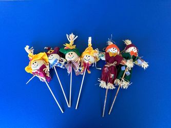 Lot of (6) Scarecrow Picks / Sticks - Fall / Halloween / Thanksgiving Decor