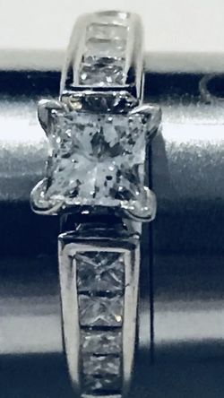 One Carat t.w. Natural Princess Cut Diamond Ring 14K White Gold