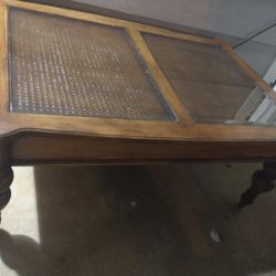 Antique Solid Wood Table W/ Glass