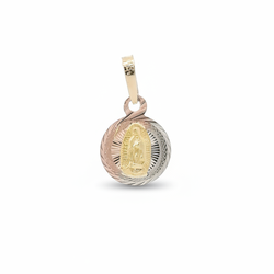 14K Tri Color Gold Round Virgin Mary Pendant