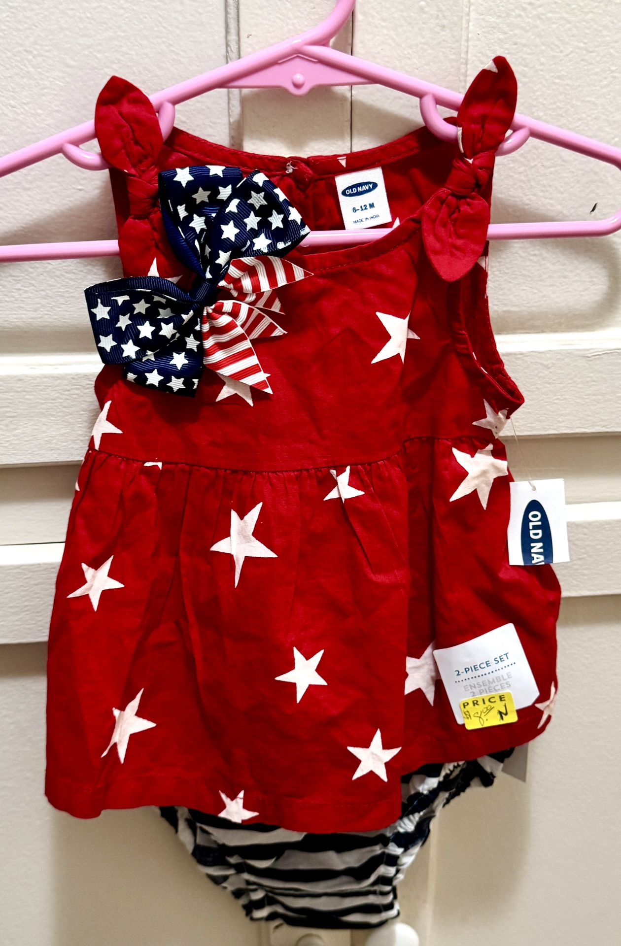 NWT 2pc Red White Blue Romper 6-12 Month