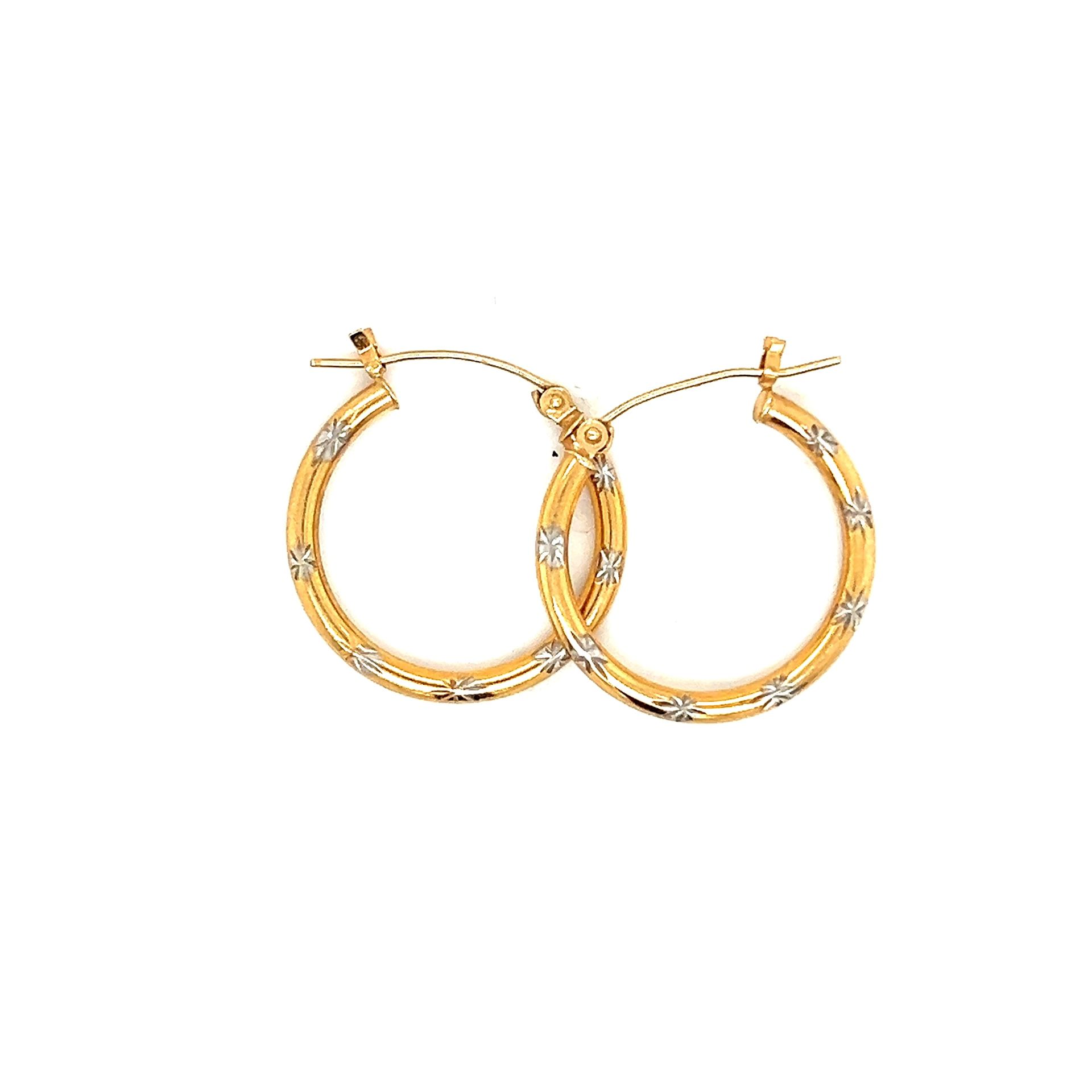 14k Two-Tone Gold Etched Hoops Earrings