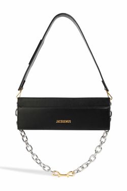 New JACQUEMUS Le Ciuciu Leather Oblong Shoulder Bag Chain Strap Zip Closure