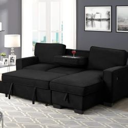 Black Sectional with Pull-Out Bed
