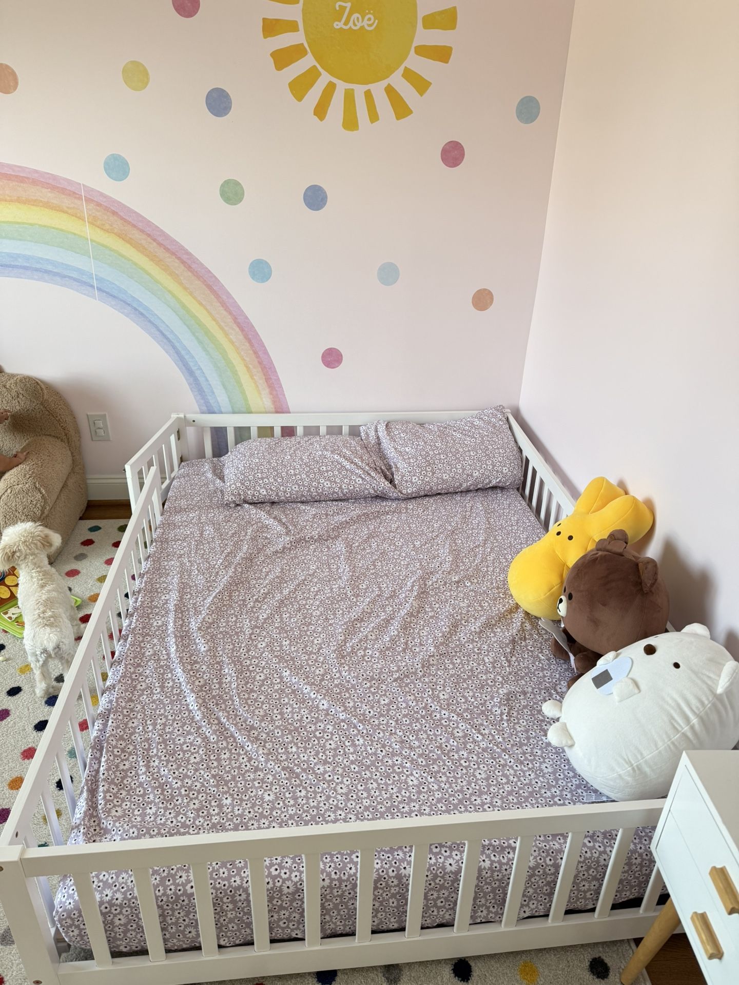 Toddler Wooden Full Size Floor Bed Frame With Mattress