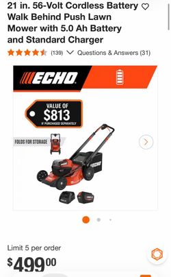21 in. 56-Volt Cordless Battery • Walk Behind Push Lawn Mower with 5.0 Ah Battery and Standard Charger