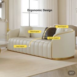 [[Moving Sale ]] Luxury Gold-Trimmed White Sofa for Sale