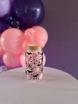 Halloween Ghost and Bat Glass Can Tumbler