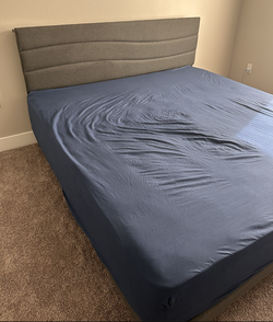 King Size Bed Frame with Upholstered Headboard & Charging Station