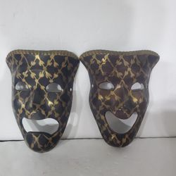 Antique Masks Tragedy And Comedy Inlayed Solid Brass