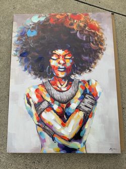 New colorful Abstract African American Woman Portrait Painting Print On Wrapped Canvas
