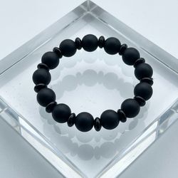 Matte Black Bead Bracelet | Minimalist Stretch Bracelet | Unisex