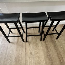 3 Solid Wood Saddle-Seat Counter Height Bar Stools for Kitchen Island with Footrest, 24-Inch Height