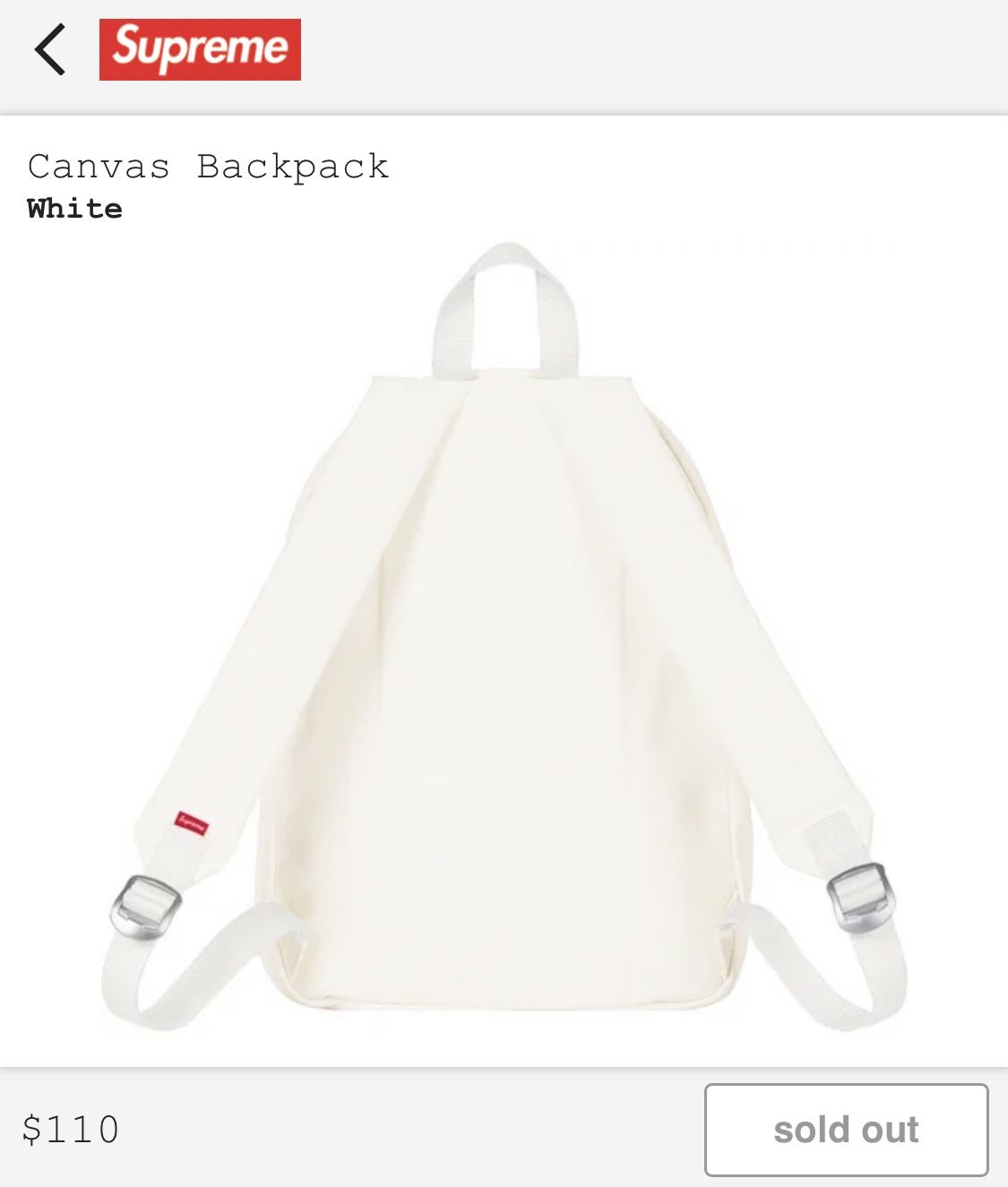 Supreme Canvas Backpack White in hand $150