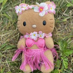 Hello Kitty 6" Aloha Kitty Plush Sun Tan Brown Summer Hawaii hula RARE 2001
